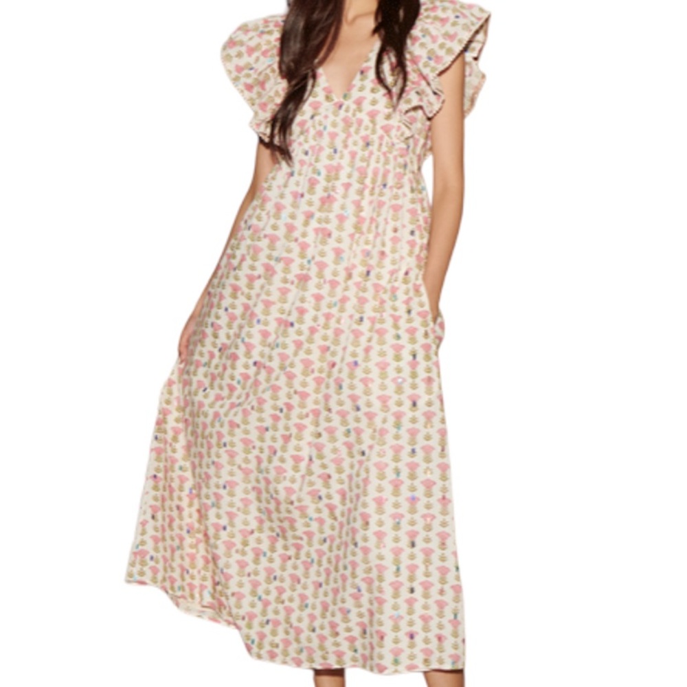 Saylor Brand Floral Print Midi Dress with Flutter Sleeves